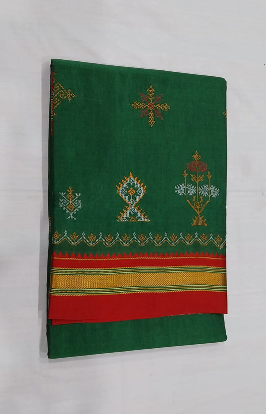 Samira | Karnataka Kasuti work cotton saree in darkgreen color