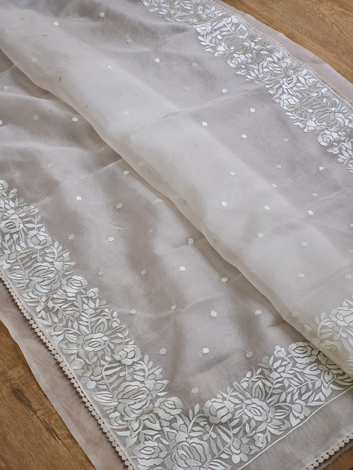 Samson | Organza silk parsi gara with embroidery and lace