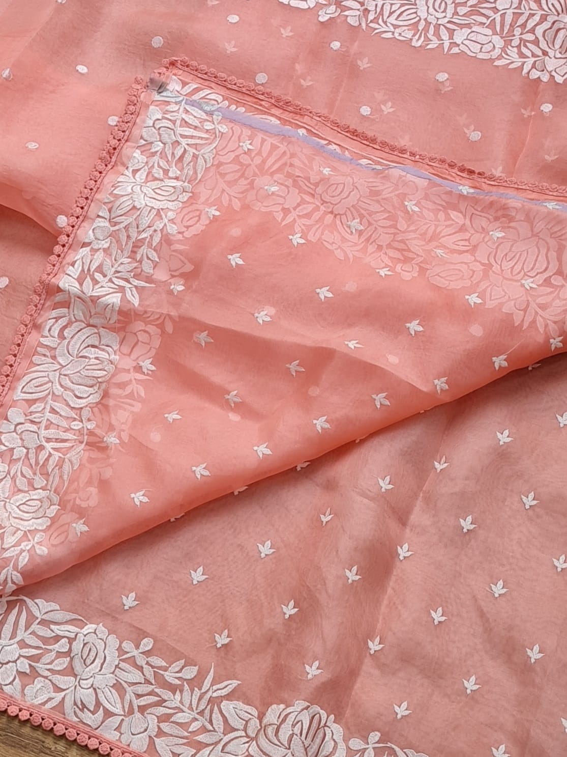 Samson | Organza silk parsi gara with embroidery and lace