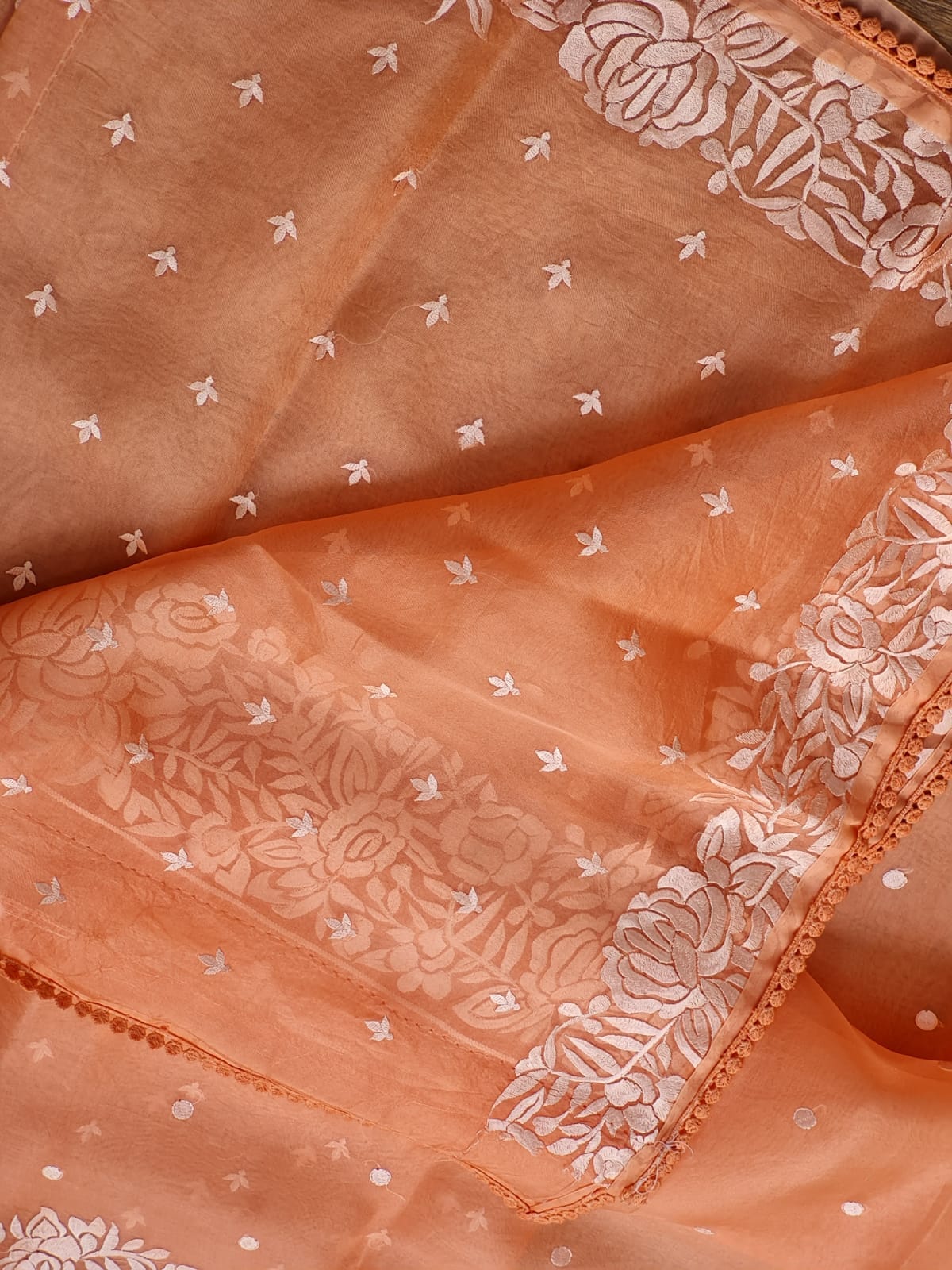 Samson | Organza silk parsi gara with embroidery and lace