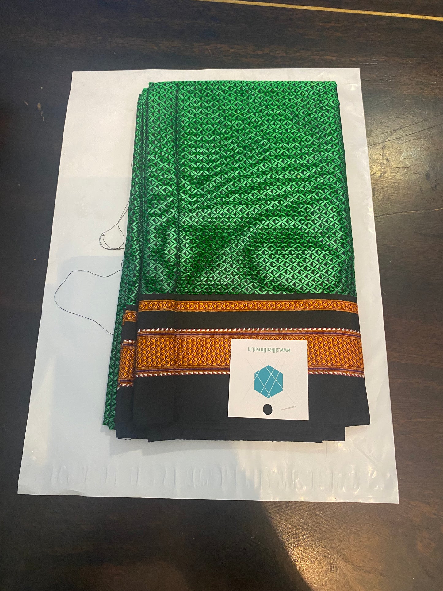 Khun Fabric for blouse - Green with black border