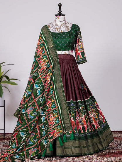 Patola Print lehenga in Gola Silk | green with Mauve ghagra