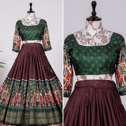 Patola Print lehenga in Gola Silk | green with Mauve ghagra