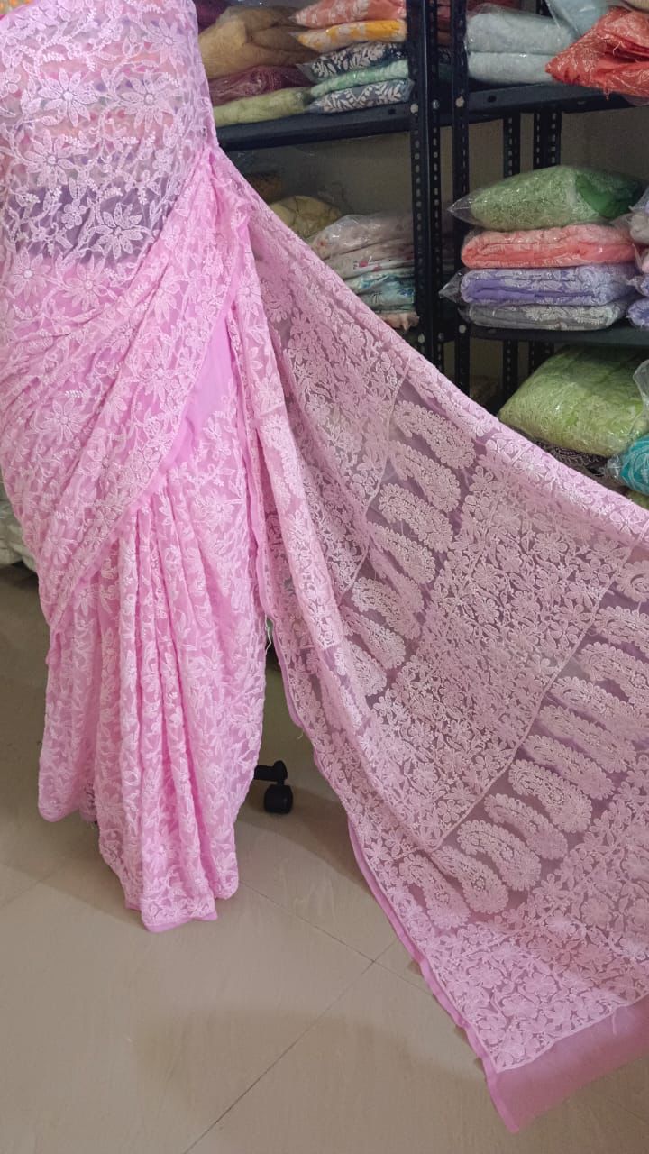 Woven Rhythms ~ Chikankari jaal on georgette saree