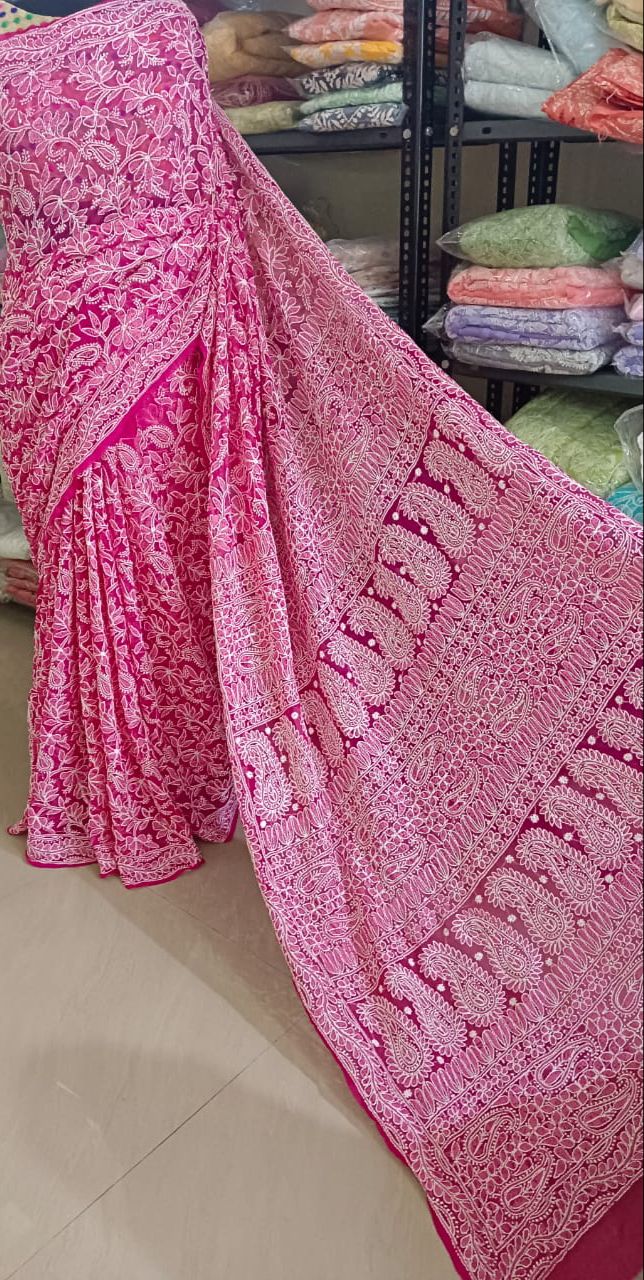 Woven Rhythms ~ Chikankari jaal on georgette saree