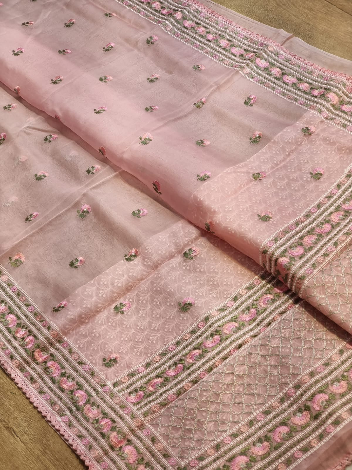 Ruby | organza saree with embroidered lace