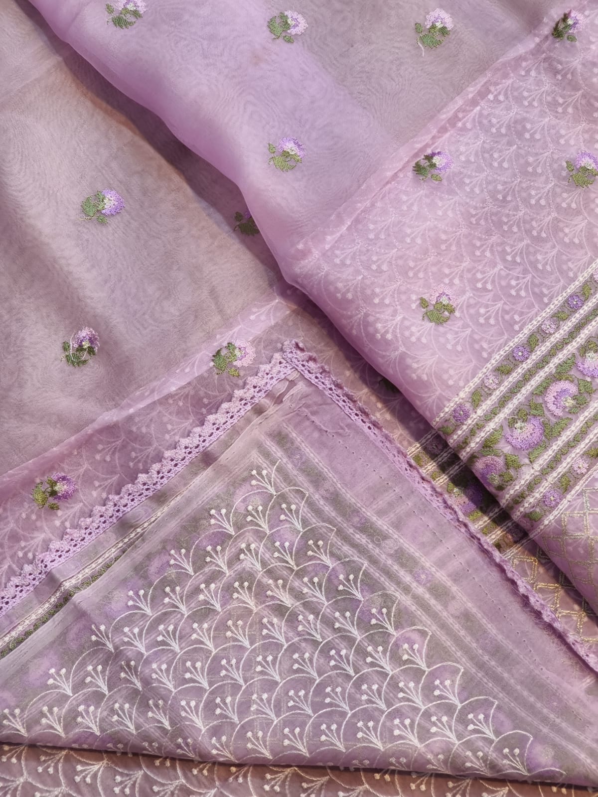 Ruby | organza saree with embroidered lace