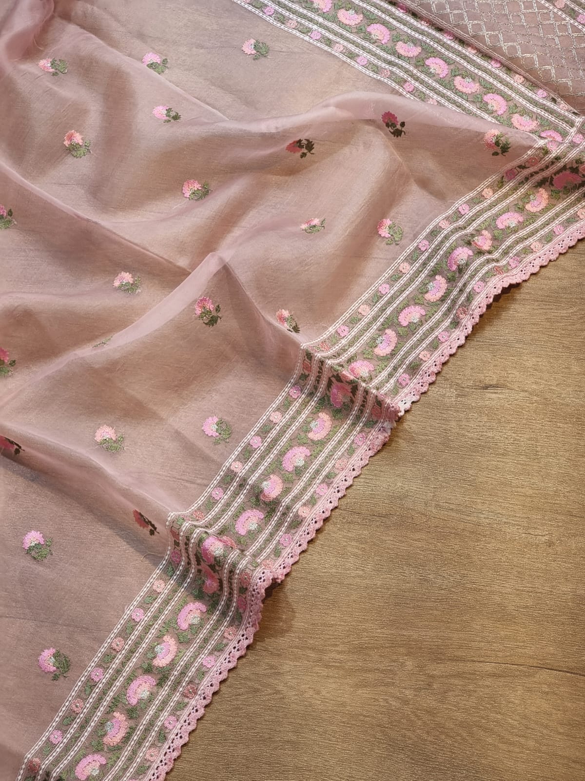 Ruby | organza saree with embroidered lace