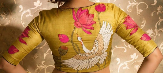 Nakshi kantha blouse- lotus on caramel