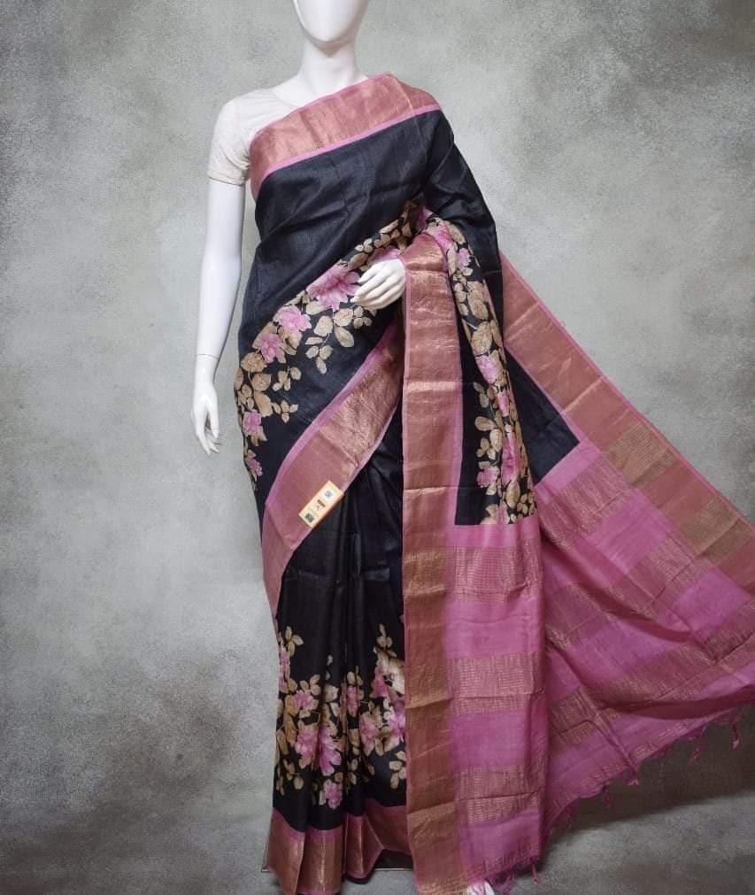 Floral wreath | Tussar ghicha Saree