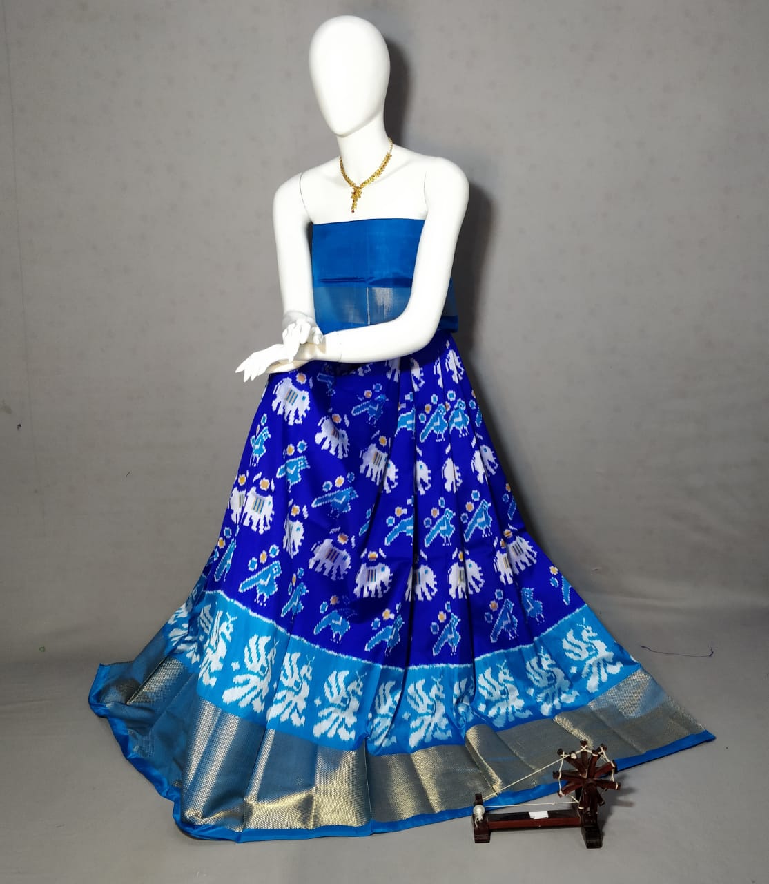 Ikkat lehenga with bird motifs