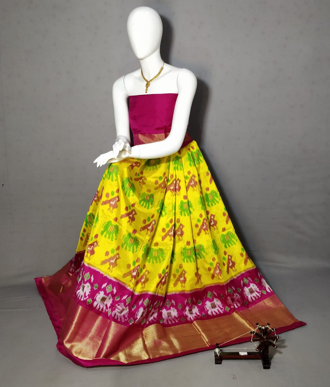 Ikkat lehenga with bird motifs