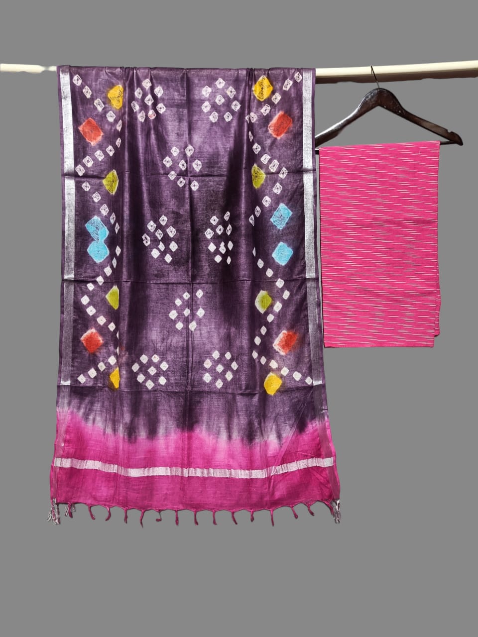 Shibori linen ikkat fabrics in dual colours