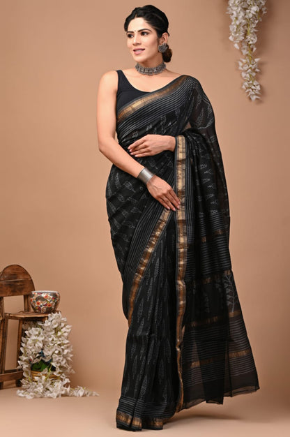 Black Maheshwari saree