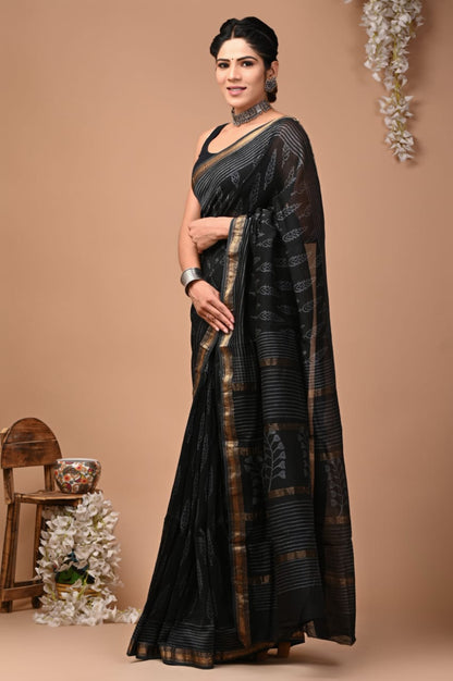 Black Maheshwari saree