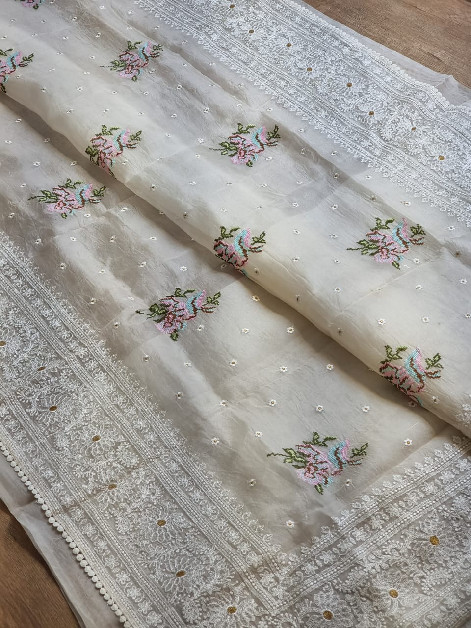 Paak | organza silk chikankari saree