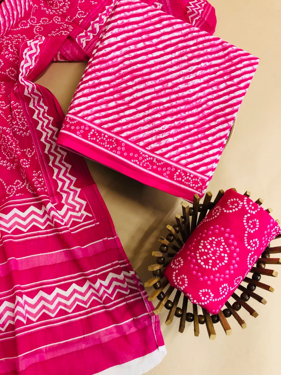 Khushi ~ Neon lehariya cotton handblock fabrics