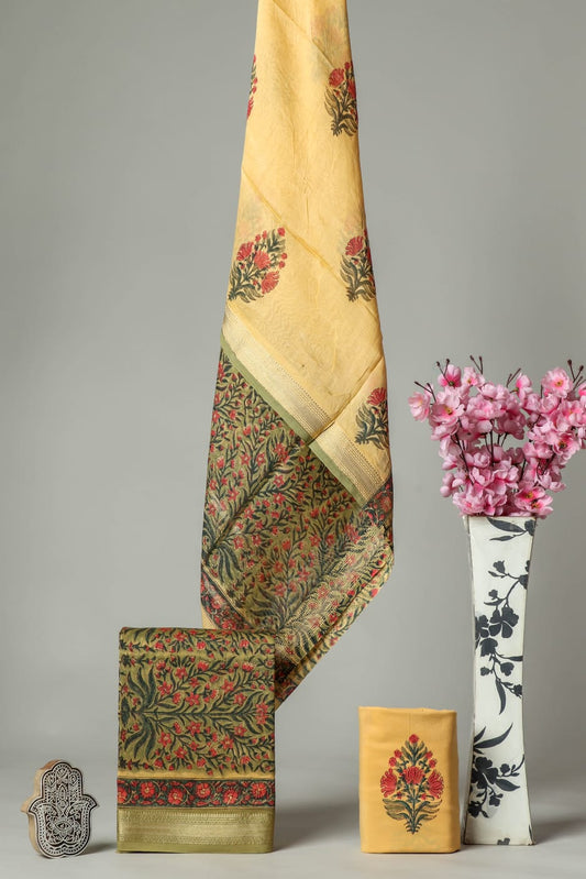 Allium  | Hand block printed maheshwari silk fabric