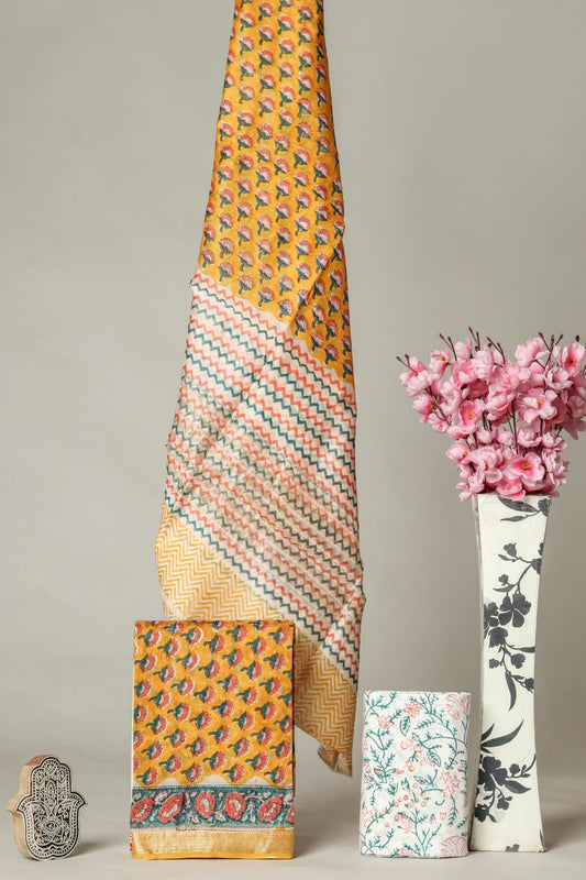 Moonflower | Hand block printed maheshwari silk fabric