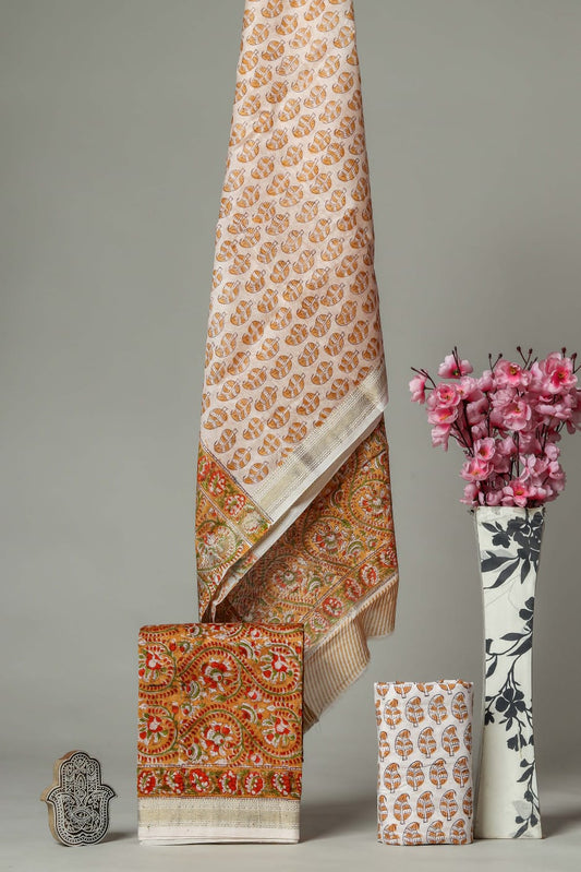 Loosestrife | Hand block printed maheshwari silk fabric