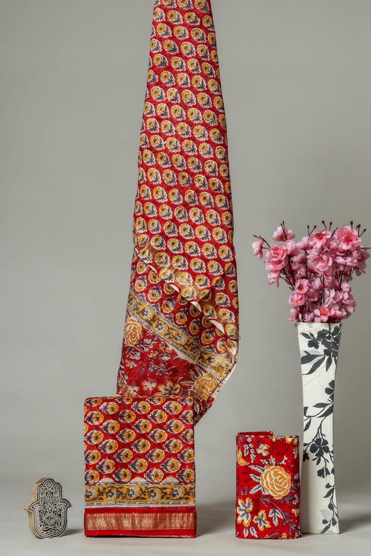 Lupine | Hand block printed maheshwari silk fabric
