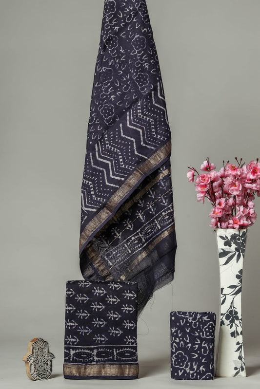 Bougainvillea | Hand block printed maheshwari silk fabric
