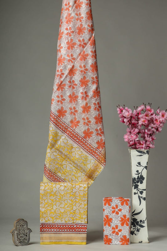 Jonquils | Hand block printed maheshwari silk fabric