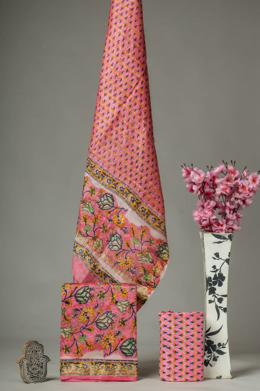 Passion flower | Hand block printed maheshwari silk fabric