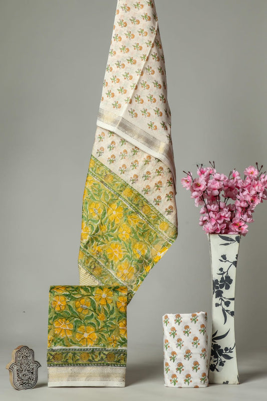 Rhododendron | Hand block printed maheshwari silk fabric