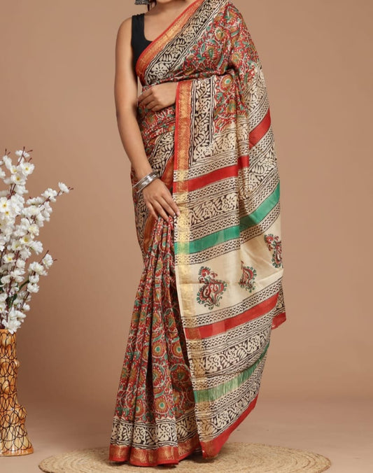 Ati | Maheshwari silk sarees with block print