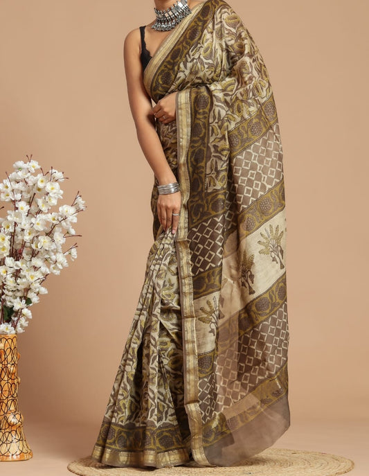 Amrita | Maheshwari silk sarees with block print