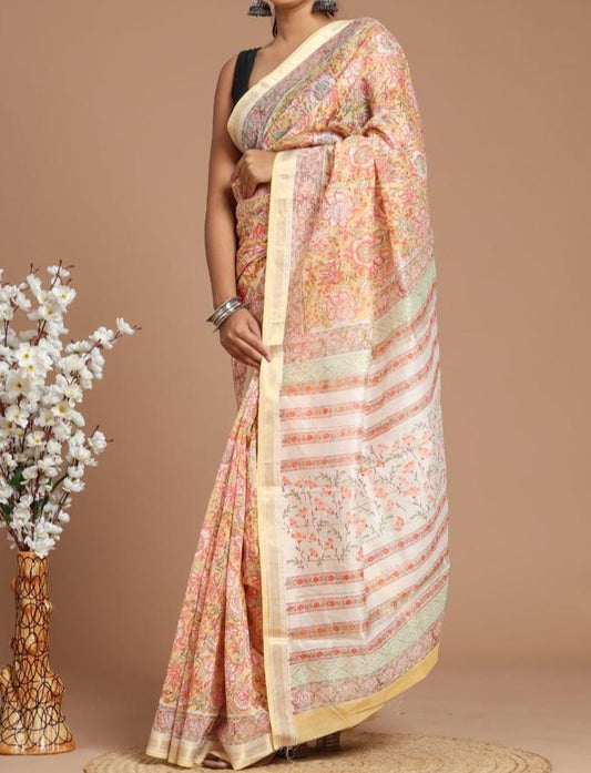 Amruta | Maheshwari silk sarees with block print