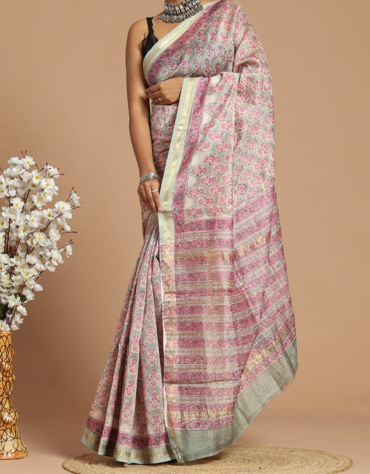 Anvi | Maheshwari silk sarees with block print