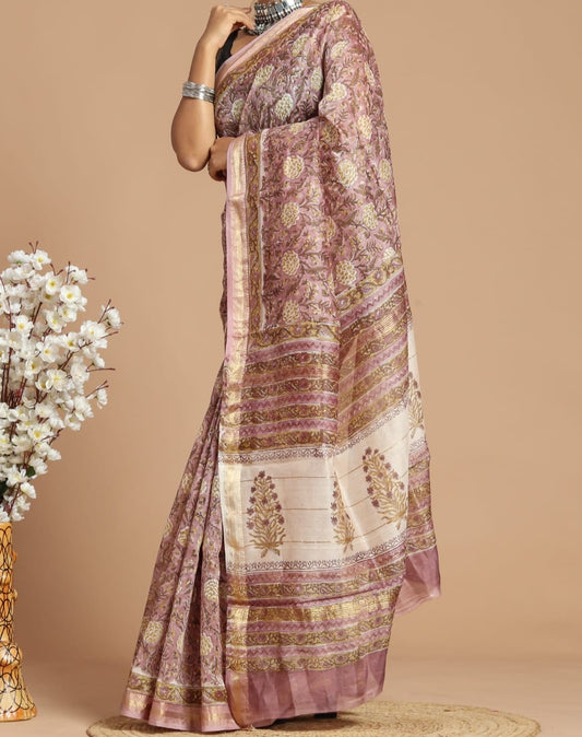 Arunima| Maheshwari silk sarees with block print