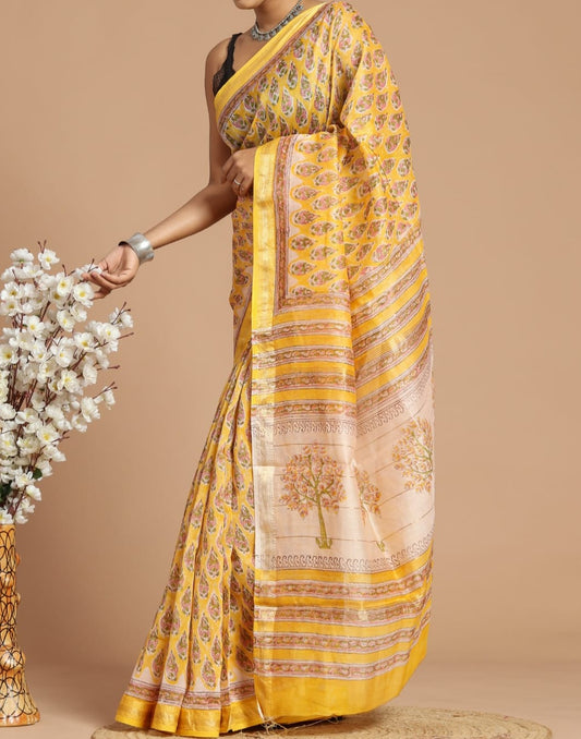 Arya| Maheshwari silk sarees with block print