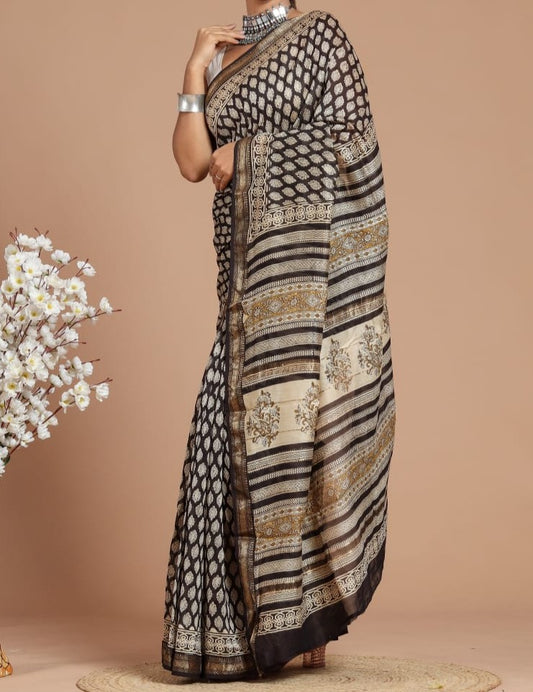 Barkha | Maheshwari silk sarees with block print