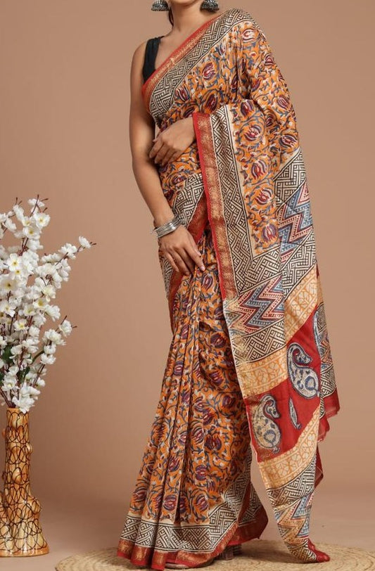 Bhanumati | Maheshwari silk sarees with block print