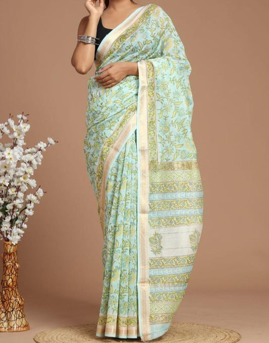 Bhavani | Maheshwari silk sarees with block print