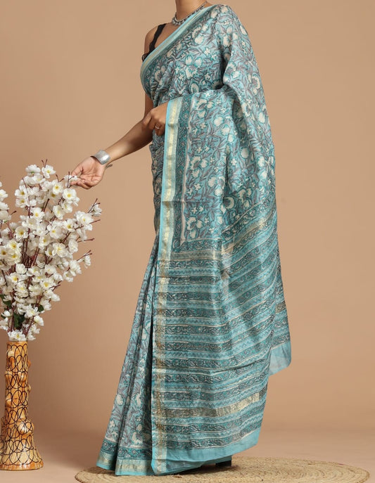 Brinda | Maheshwari silk sarees with block print