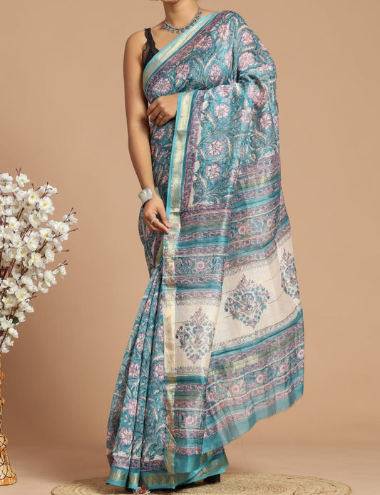 Bishakha | Maheshwari silk sarees with block print