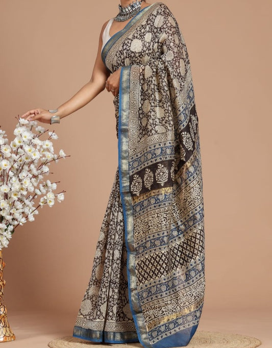 Bina | Maheshwari silk sarees with block print