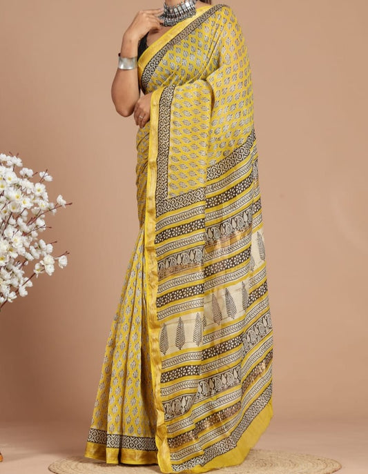Bhavini | Maheshwari silk sarees with block print
