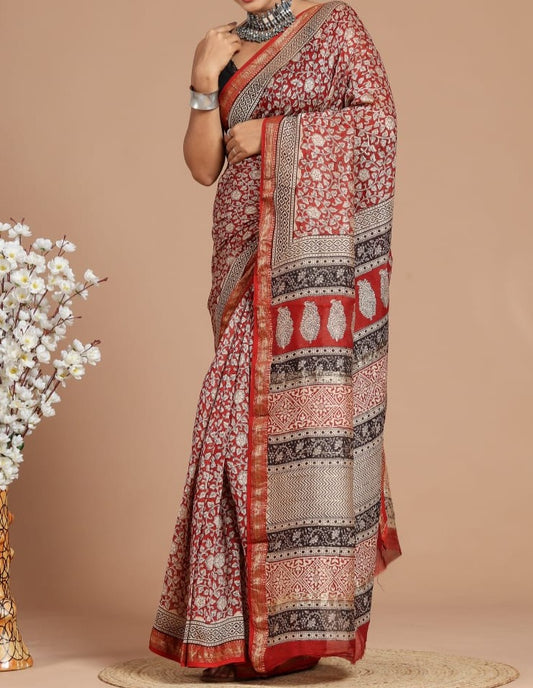 Chaman | Maheshwari silk sarees with block print