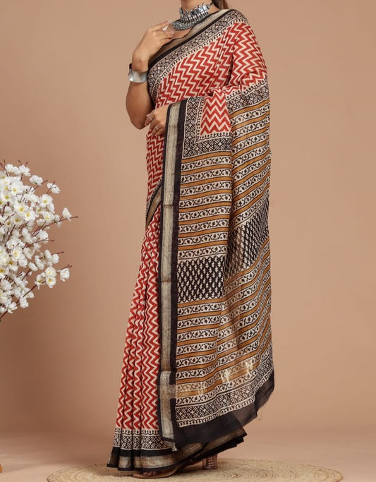 Chameli| Maheshwari silk sarees with block print