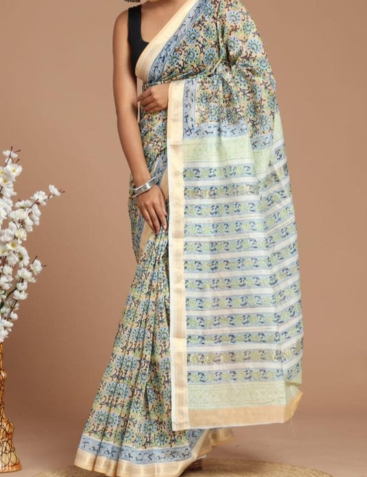 Chanchal | Maheshwari silk sarees with block print