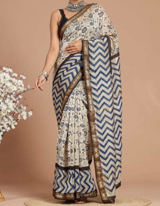 Charita | Maheshwari silk sarees with block print