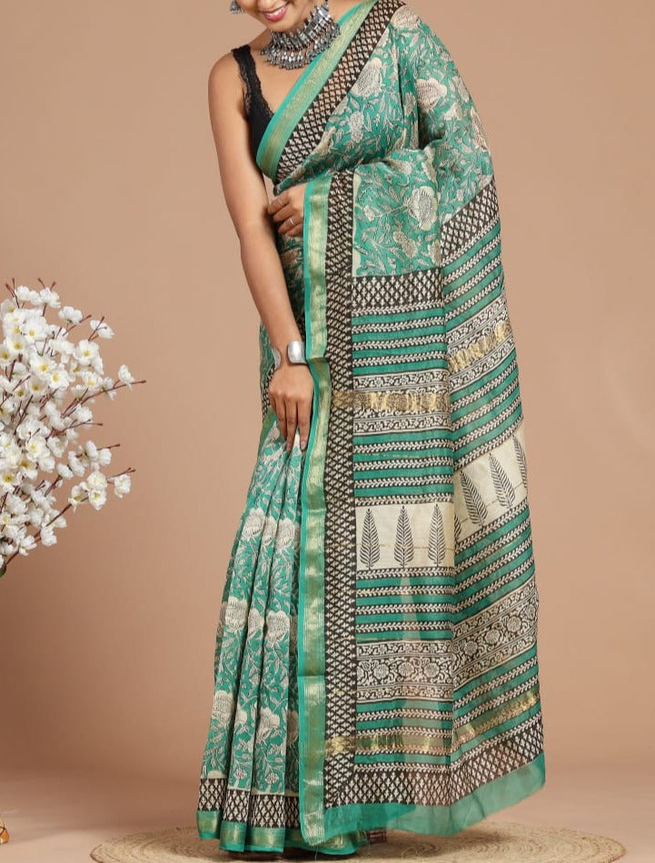 Daksha | Maheshwari silk sarees with block print
