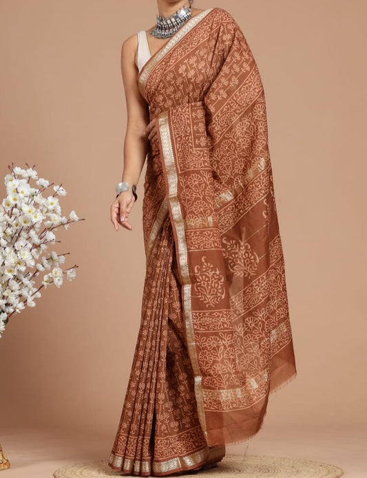 Dhriti | Maheshwari silk sarees with block print