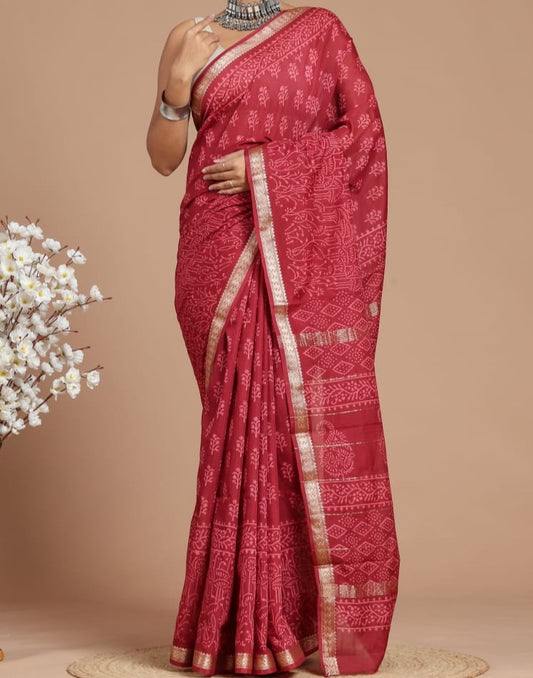 Divya | Maheshwari silk sarees with block print