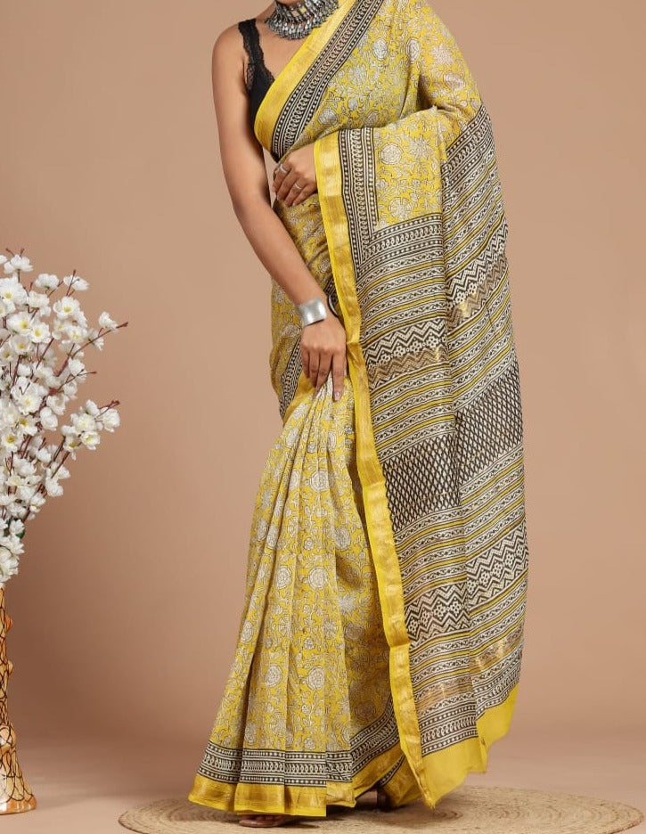Diya | Maheshwari silk sarees with block print
